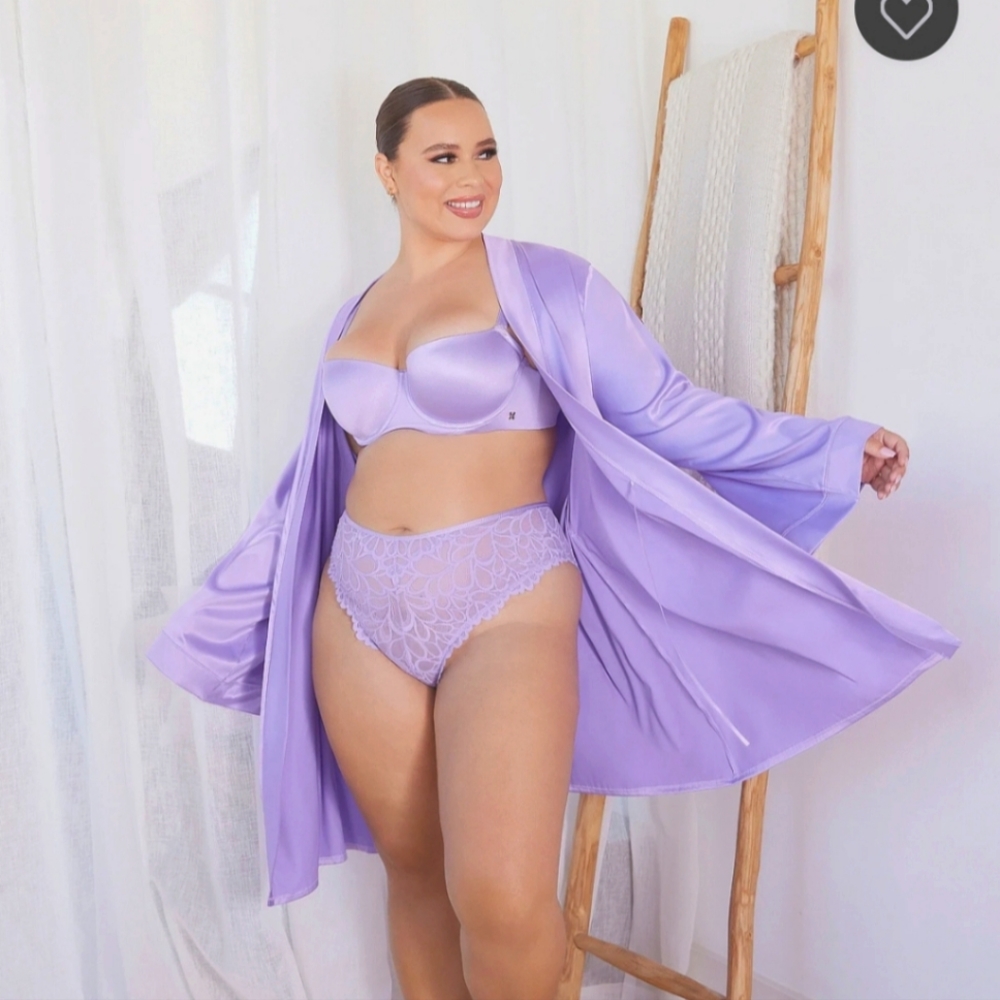NWT Savage x Fenty Lilac Satin Robe Lightning Lace XL/1X New